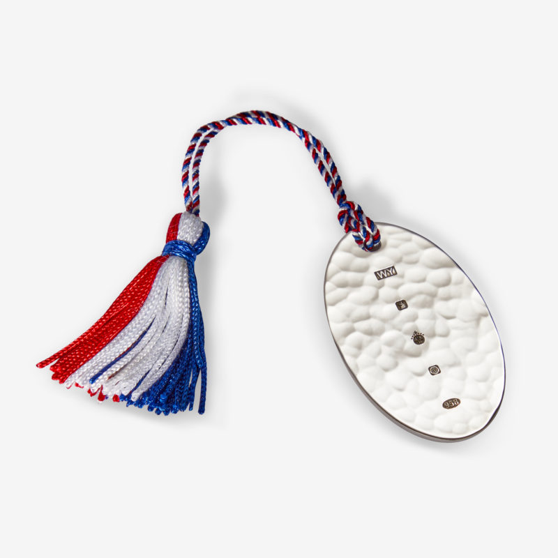 Commemorative Large Oval Bookmark with Red, Blue & White Tassel made from 958 Britannia Silver for HM Queen Elizabeth II’s Platinum Jubilee